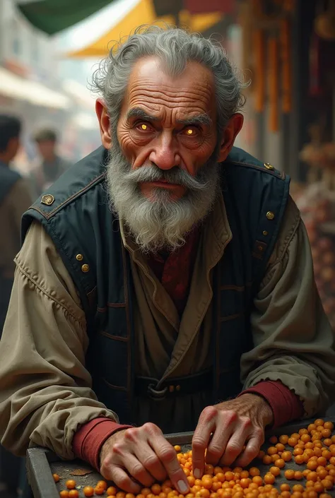 an old man vendor in the market leaned forward, his eyes twinkling with mystery