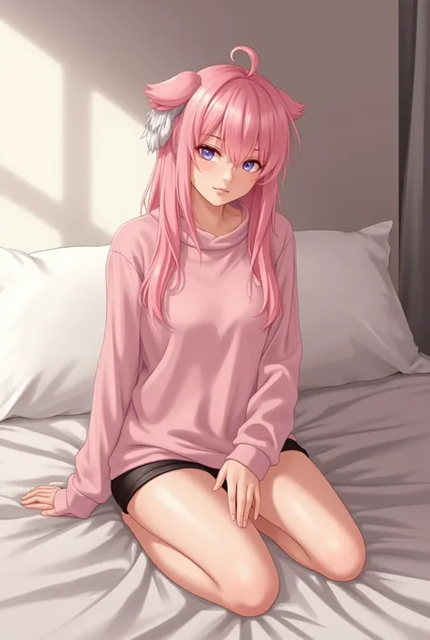 Anime woman with pink hair and naked in a bedroom, a character portrait by Shitao, pixiv, hairy art, loli nua,  commission for high resolution , Female Fursona, pov hairy art, Oc , hairy art!!!,  female furry cute mini style , Fursona hairy , Fursona weari...