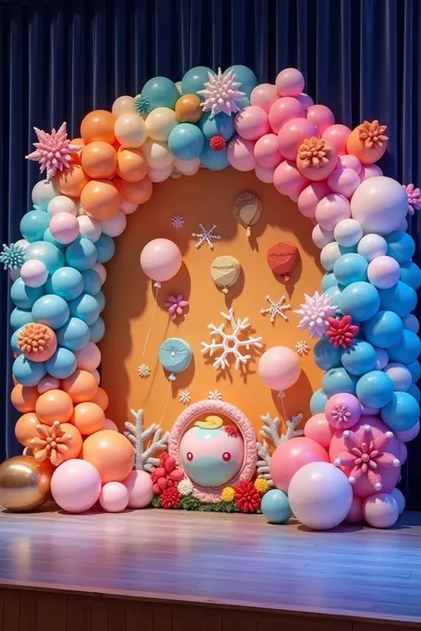 Create me a decoration in balloons that is super cool, what it imparts is about the seasons of the year: spring, winter, summer and autumn. A single decoration, where I integrated them all, is to be put on stage, because we have our closing ceremony at the...