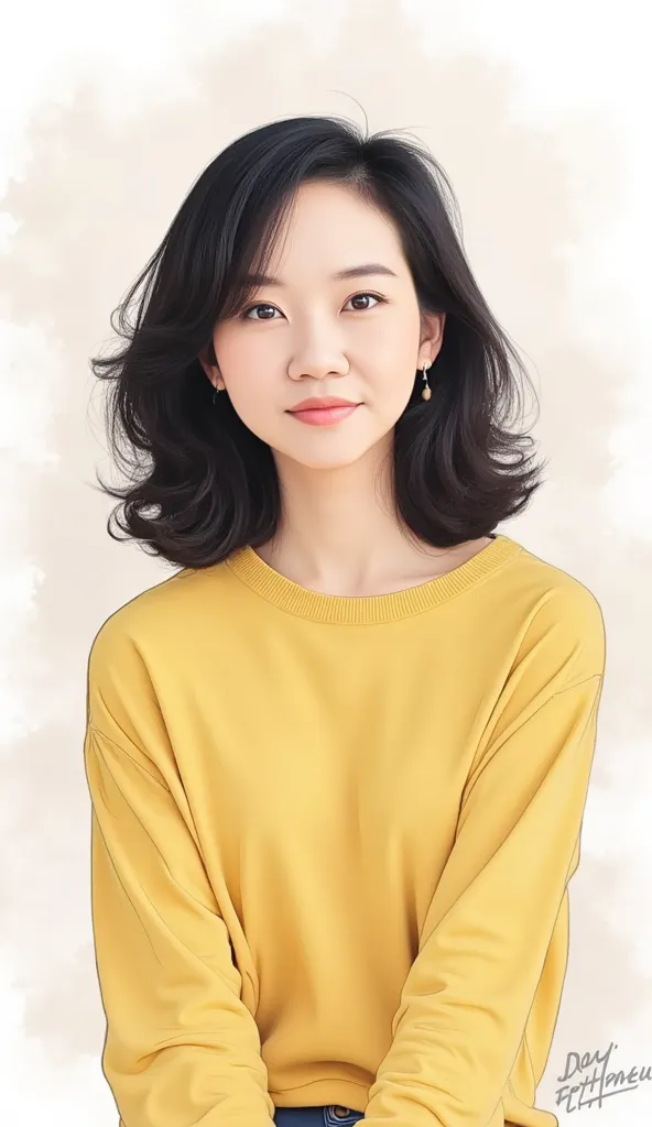 30s lady casual japanese beardless black hair illustration, girl,