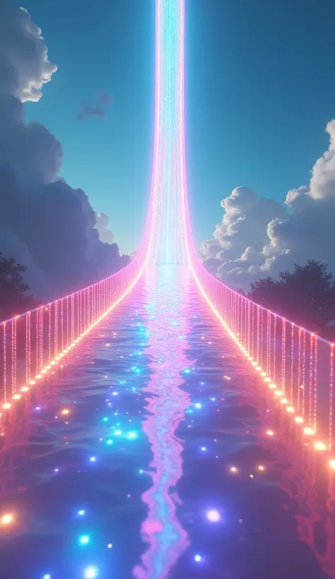 A bridge made of rainbow with direction to the sky