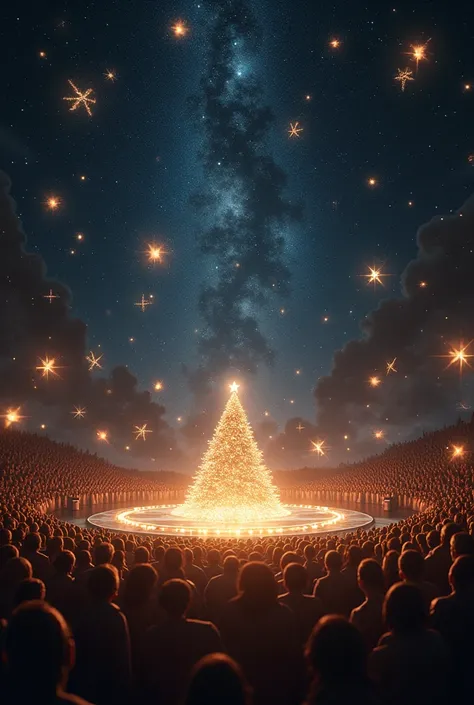 imagine a lot of stars getting together and sitting looking at a Christmas-themed stage