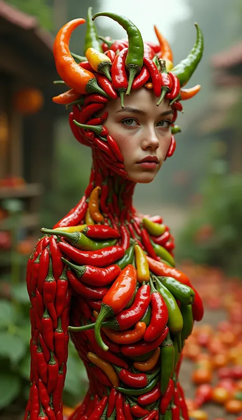 A girl made of chili peppers