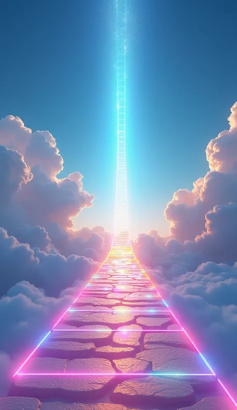 A bridge made of rainbow with direction to the sky