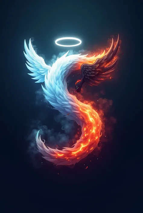  Make a logo with the following information SF
2 .  Battle of Rima 
3 .  O S in white and blue reminding something angelic ,  with an angels aura on top ,  the F something more hellish black and red ,  as if it were on fire .
4. Cartunesco
5 .  The angelic...