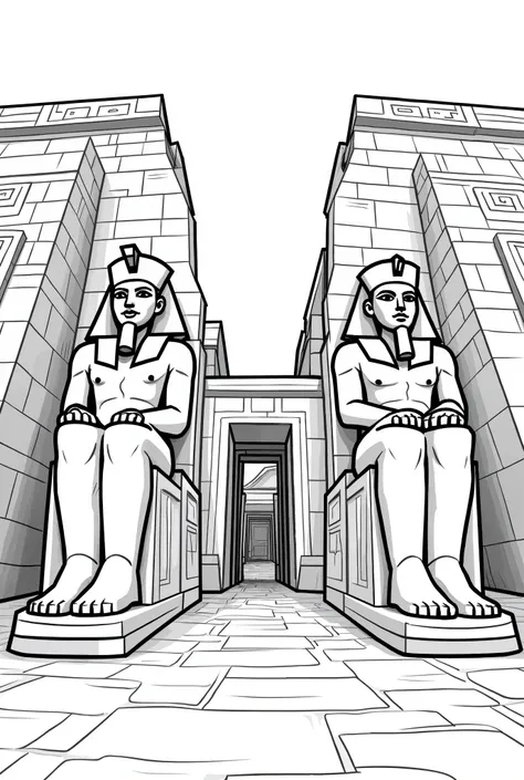 Abu Simbel, Ancient Egypt, full building,black and white for coloring book,simple details,large coloring areas.