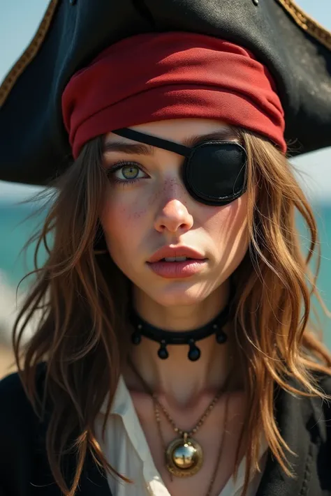 a beautiful pirate girl with an eyepatch