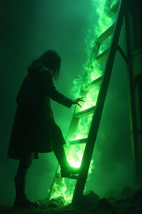 The moment the ’s foot touched the ladder, it burst into bright green flames.
