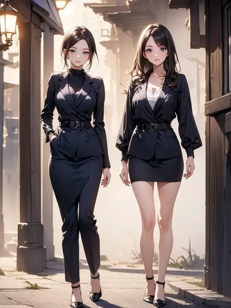 (1girl, masterpiece:1.5),(best quality, highest quality, Highest Resolution, ,Detailed depiction,Detailed Images:1.3),((whole body from toes to head, Including face)), 4K,Beautiful woman,suit, skirt, ((High heels)),slender anime girl, Age 25,(,slender girl...