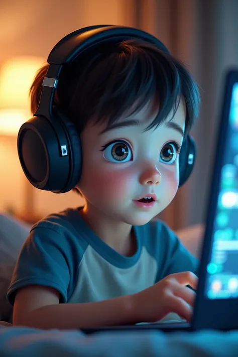 Make a picture size 16:9 aspect ratio with boy wearing headphones 