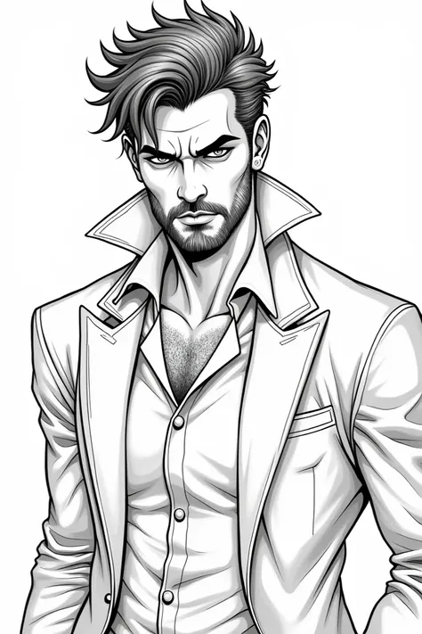 Hot handsome vampire with short hair and beard coloring page line art clean 