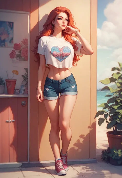 A girl long hair and ultra ultra big transparen t shirt and shorts full body beautiful girl sexy and hot 