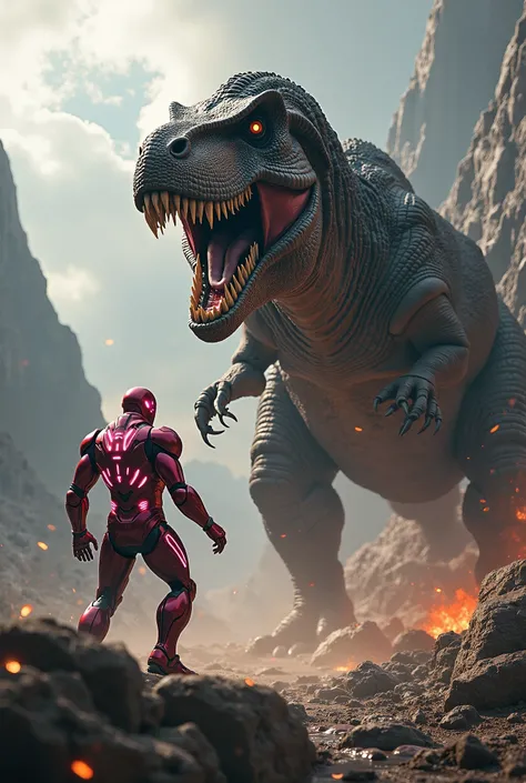 The dinosaur and the iron man who fought me