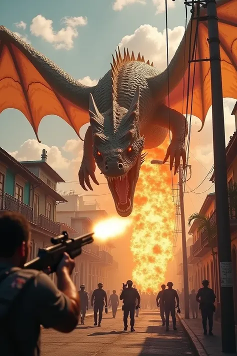 A fire-breathing dragon in a small town in Rio de Janeiro and also guards shooting at the Dragon