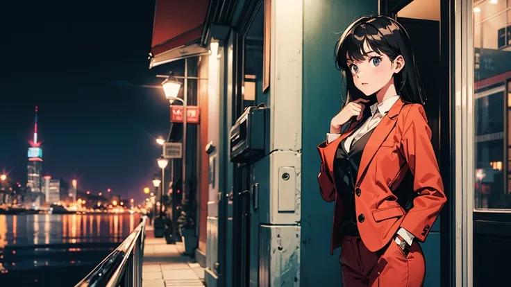 city night red suit girl