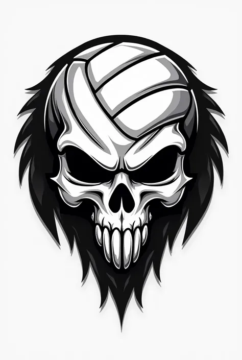 A black and white volleyball logo with a not so conspicuous skull
