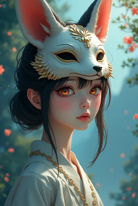 Anime girl with kitsune mask 