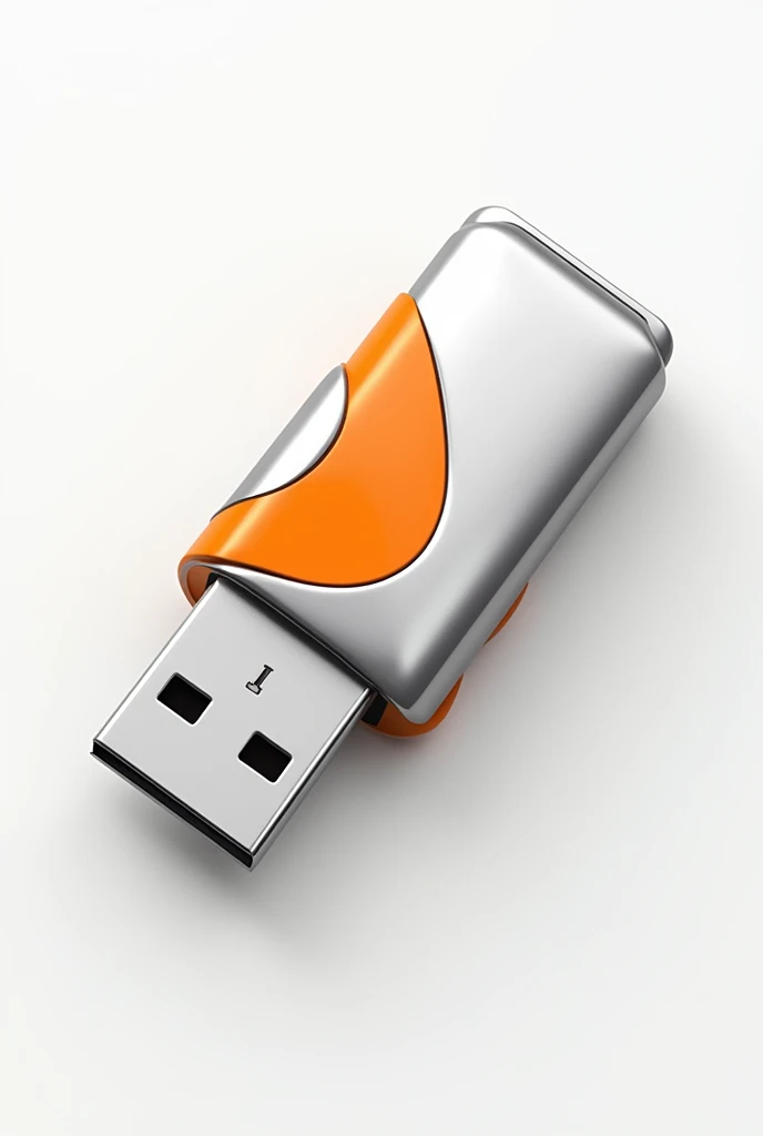 a silver pendrive with orange and a realistic white background 