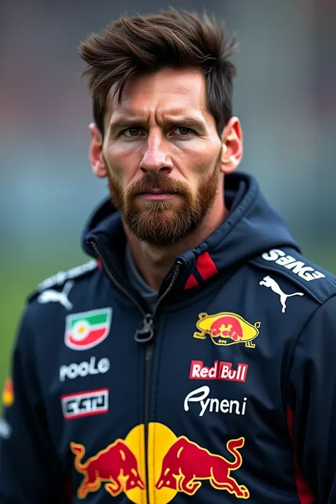 Messi wear redbull racing jacket 