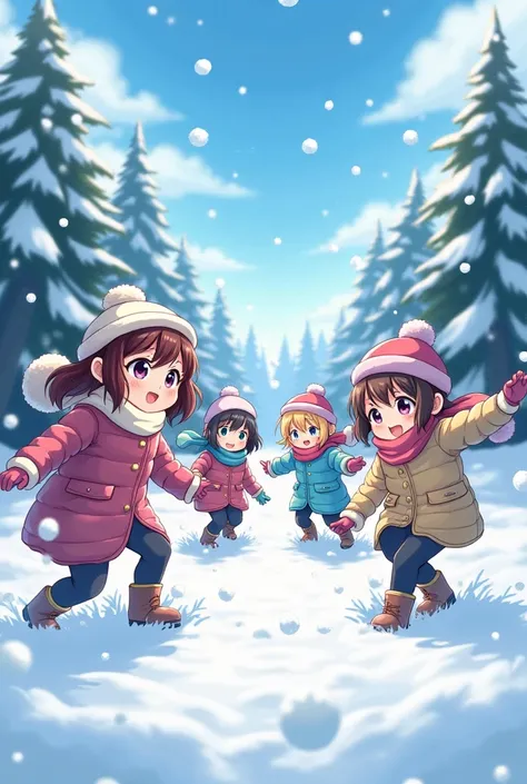 Anime girl snow ball fight