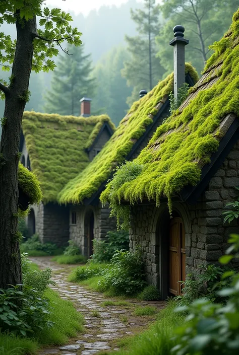 Real moss on roofs
