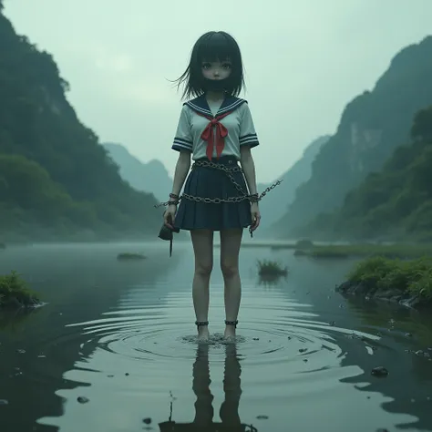 Extremely busty KAWAII Oppai-Loli SailorUniform Shackles Yoke Gaged Barefoot NudieButt HauntingBeautifulReflectiveEyes . (XLabs F.1 Realism LoRA V1) HDR Panoramic Landscape Live-Action Super-Detailed Textures . NeverCartoon