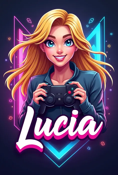 logo for the YouTube channel of an  blonde girl named Lucia who likes video games