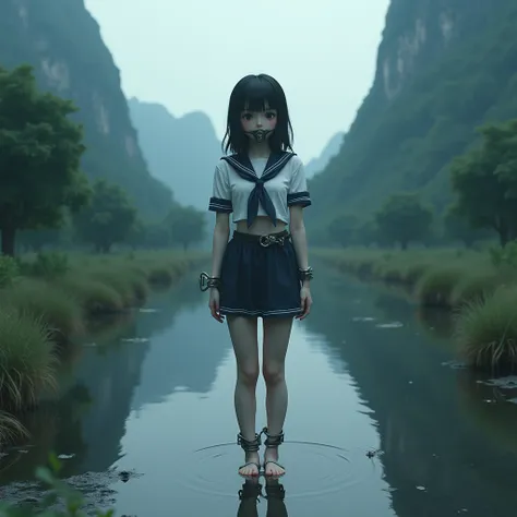 Extremely busty KAWAII Oppai-Loli SailorUniform Shackles Yoke Gaged Barefoot NudieButt HauntingBeautifulReflectiveEyes . (XLabs F.1 Realism LoRA V1) HDR Panoramic Landscape Live-Action Super-Detailed Textures . NeverCartoon