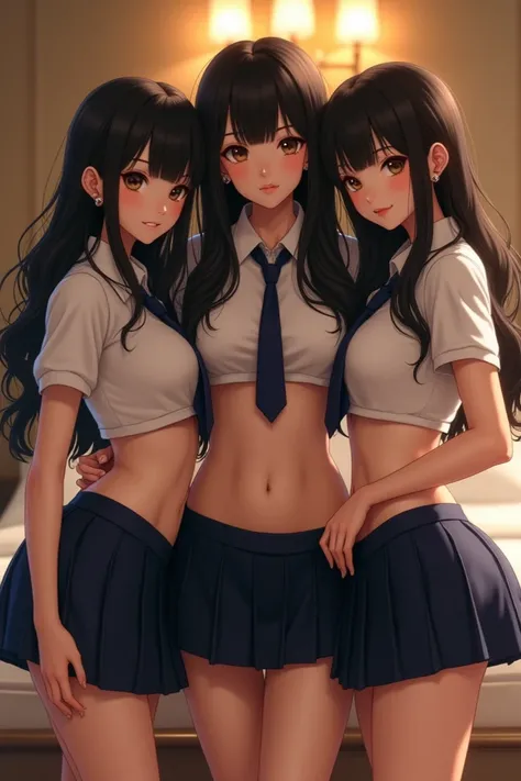 (8k, RAW Photography,  high quality ,  masterpiece :1.2),  (( 3 beautiful naked girls masturbating ))、.（Realistic Skins 1.4）、（（（ female high school student 、School uniforms、）））、{{‎( The background is a luxury hotel room }}（（School uniforms、white cut shirt、...