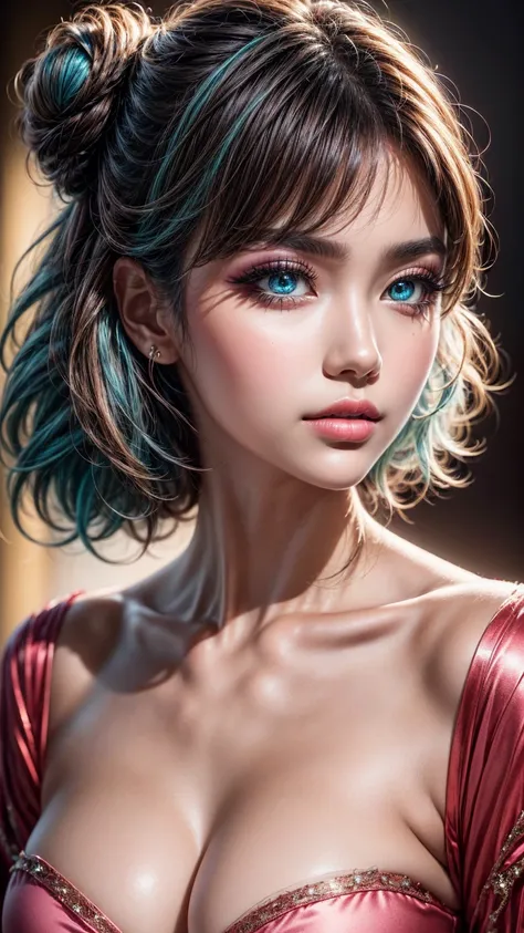 Realistic (photorealistic Realism), (high resolution), (intricately detailed digital art), (ultra realistic texture details: velvety skin, hair), (ultra quality), professional photography, (intricately detailed realistic brown_eyes), (droopy eyes:1.3), BRE...