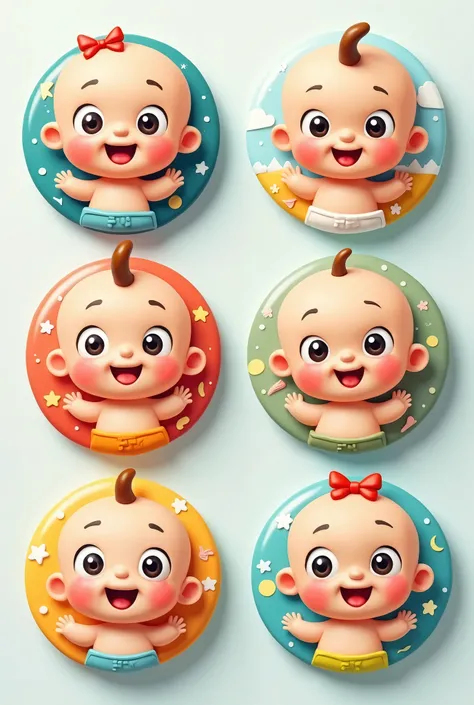 Design for kindergarten, buttons with cute babys in it, cartoony