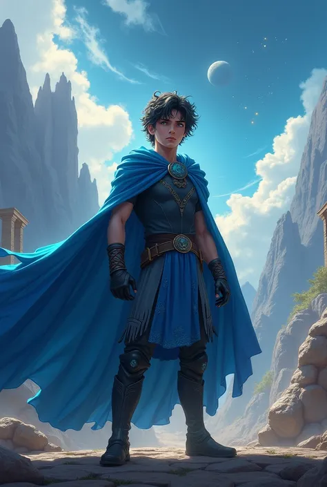 Percy Jackson with a blue clamide