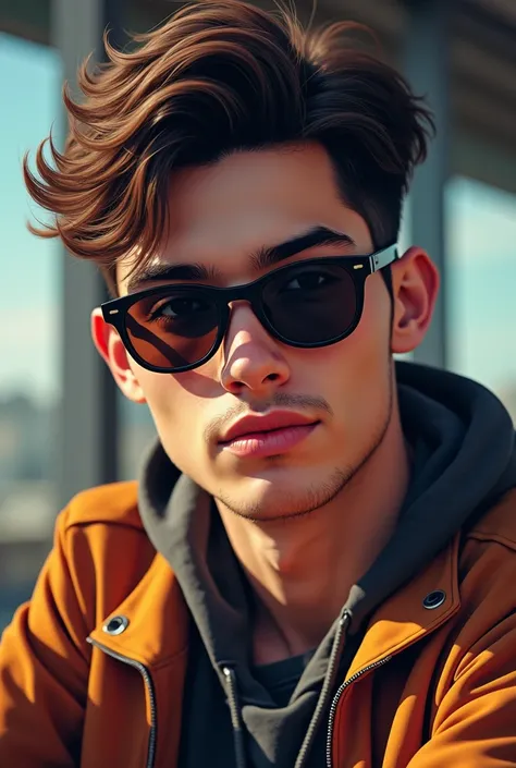 A 21 year boy wearing sunglasses