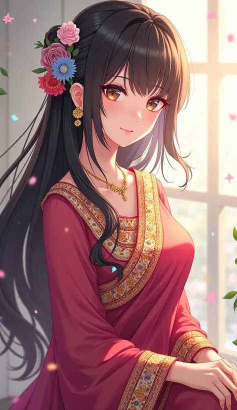 (anime art of Mitsuki kanaroji in Indian saree:1.2), masterpiece, 4k, best quality, anime art