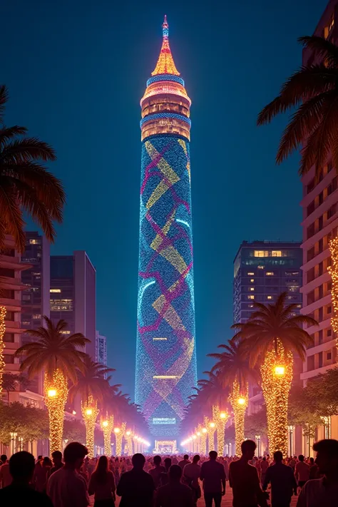 Christmas image of the Cali tower in the City of Cali Christmas lights celebration