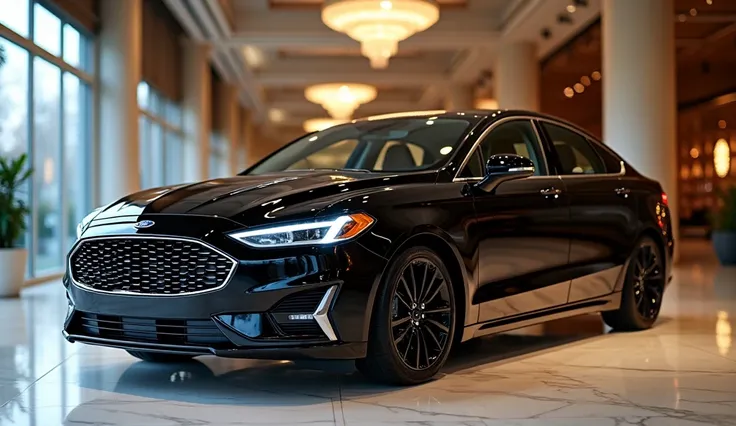 2025 ford taurus car stand in the luxurious American showroom with in black colour 