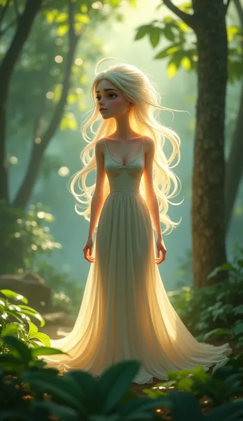 1 woman beach hair ghost like in the woods 3d pixar style
