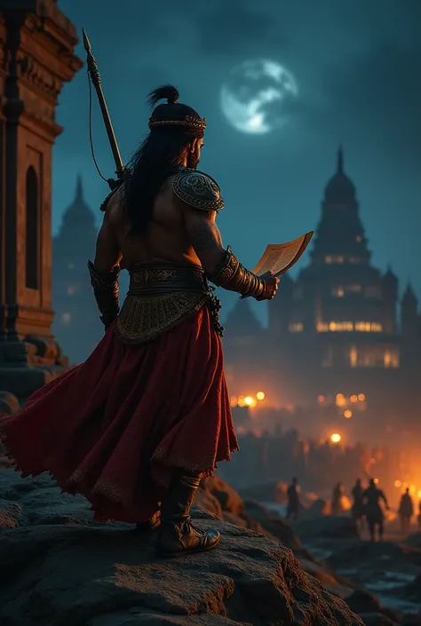 It is nighttime, and Shivaji Maharaj is inside the fort, holding a secret plan. His tribal tattoos and shining armor reflect his power as he sets up a decoy army to confuse the enemy. His persona is one of cunning and strategic brilliance, always staying a...