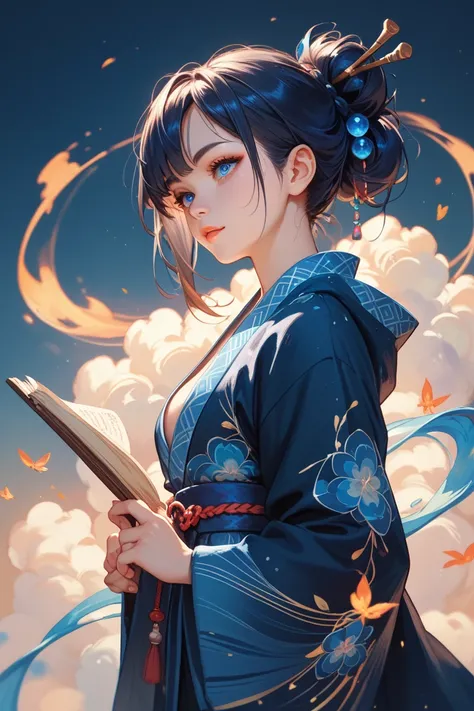  eyes arent blue , and her bright blue , , a dark blue gradient appeared on her hair, robe