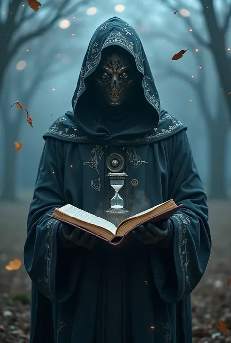 
"An enigmatic character ,  dressed in a dark cloak covered in symbols and signs action ,  standing in a surreal and hazy landscape .  His face is partially covered by a metal mask with fractures,  revealing a brilliant eye that transmits mystery .  In one...