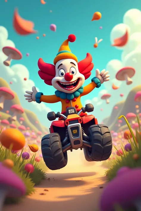 Cartoon Clown rides offroad car