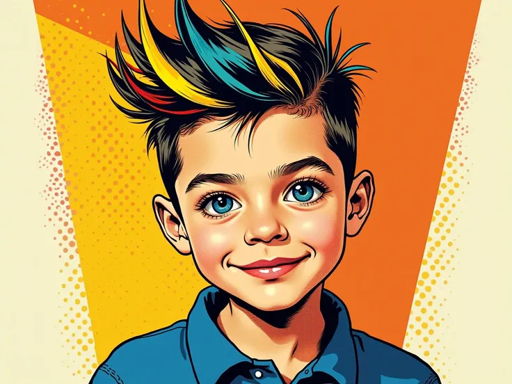 Roy Lichtenstein style,A boy with a unique haircut,logo image