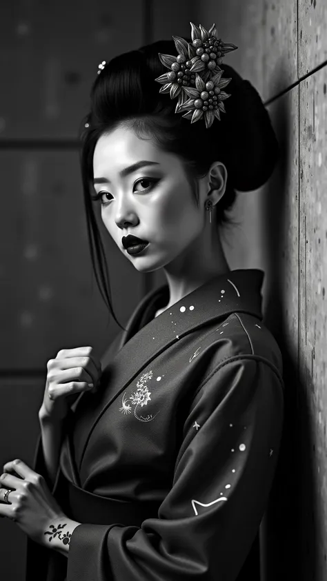 award winning photography, mesmerising and Iconic black and white only red lipstick masterfully shot  japanese minimalism, an imaginative composition, use rule of thirds, picture awe inspiring beauty, stunning quality, an almost surreal and haunting beauty...