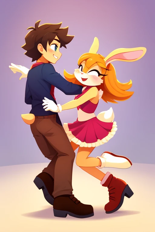 Male human teenager amirhossein ajorloo and female furry teenager sara rabbit together dancing tango fluffysonic style 