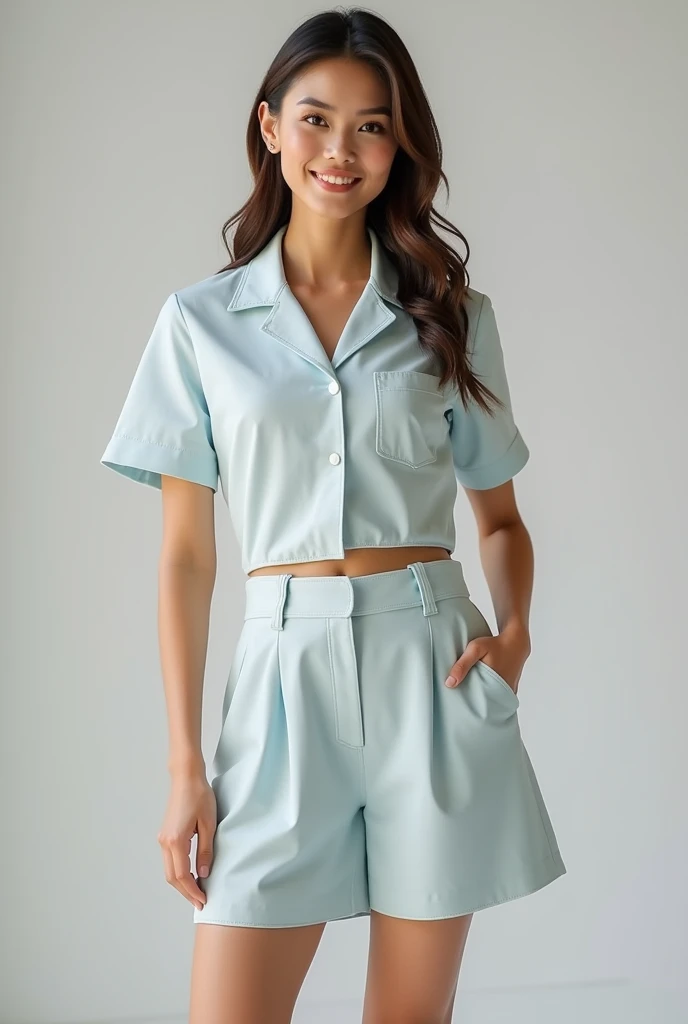  Create a beautiful sewing uniform  , Let it be two-piece ,  useful and you can move and lower it without worrying , Let it be for summer and show quality in sewing and dont be simple sleeveless and dont be too loose