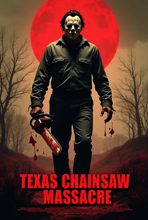 Texas Chainsaw Massacre Movie Poster, ale z napisem Chroscinska masakra piłą mechaniczną 