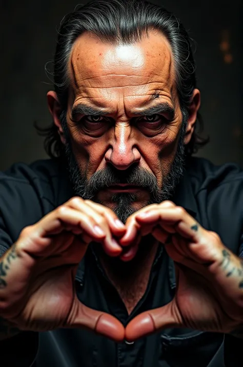 Lemmy Kilmister lead singer of Motorhead 
Making a heart with your hand 