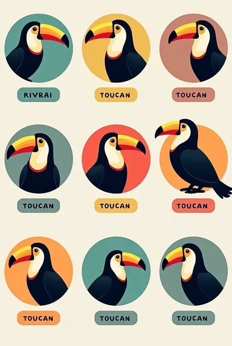 Make 10 patent identification badges and add a different toucan I want modern badges have to have the name of the class of the round shield shaped badges

