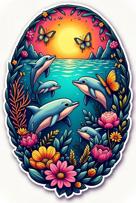  Hello you can create a sticker design for me to advertise my tattoo service? I want it to be round .  For the design to be colorful like a rainbow with animals and marine plants.  containing the text: @Laurtias .Tattoo as a title all on the same line and ...