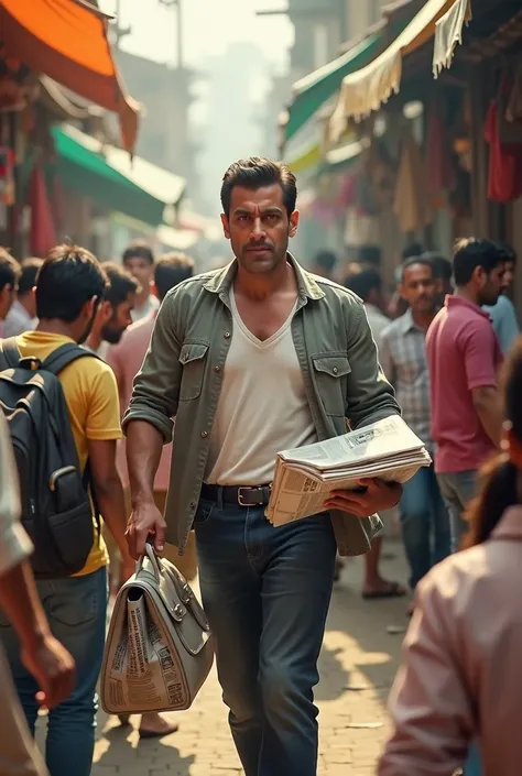 Salman khan selling newspaper in local market 